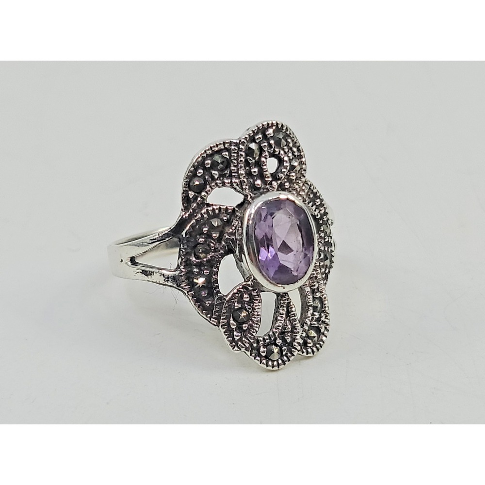 Sterling Silver 925 Amethyst Rhinestone Womens Ring Size 9.5